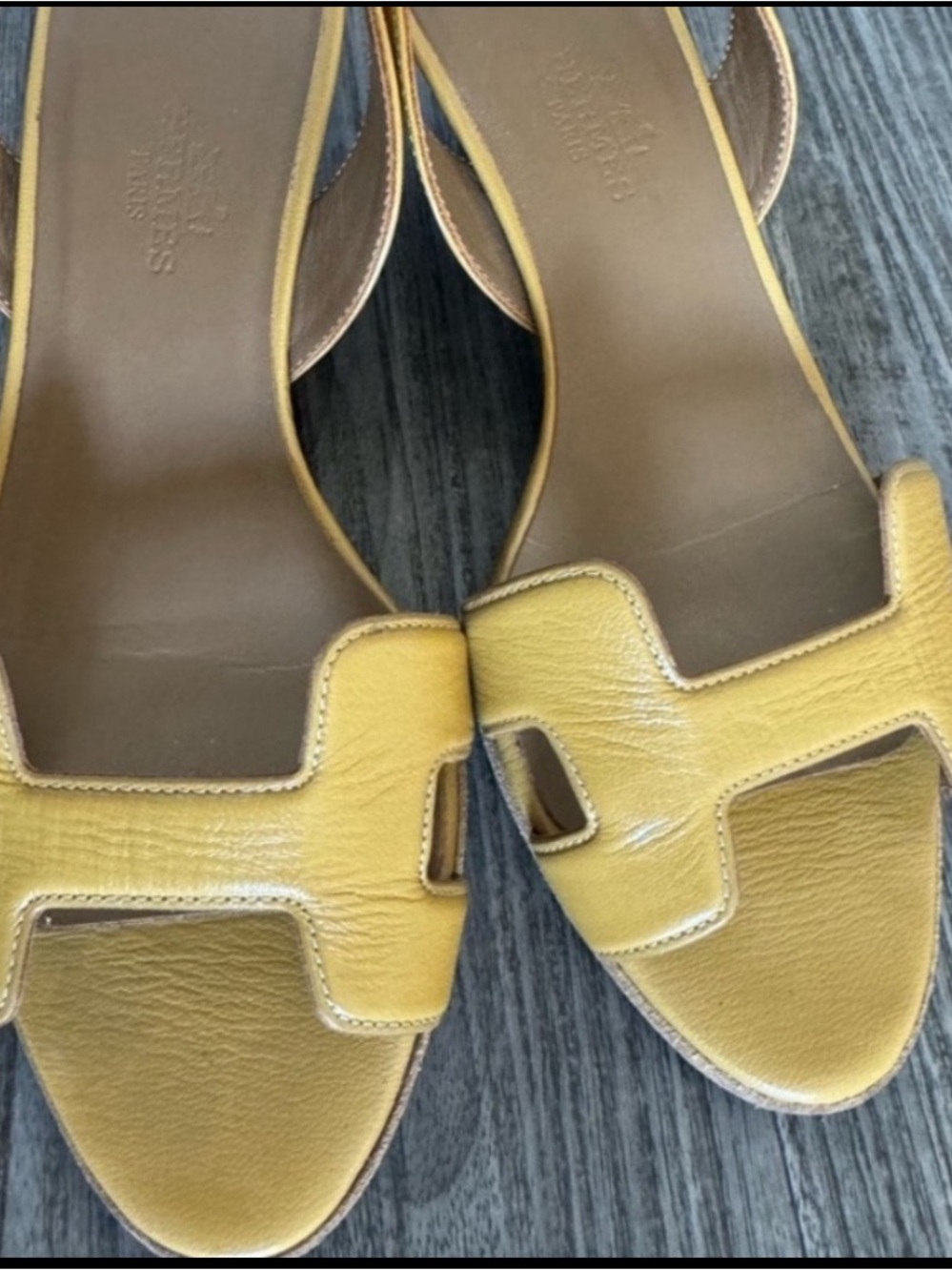 Hermes Yellow Leather Slingback Sandals